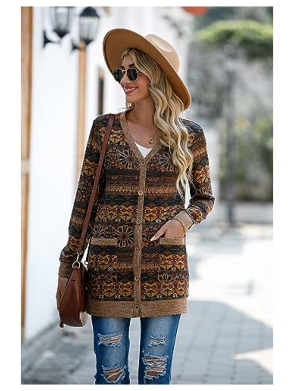 Open Front Button Down Ribbed Knit Cardigan with Pockets - Picture 3 of 6